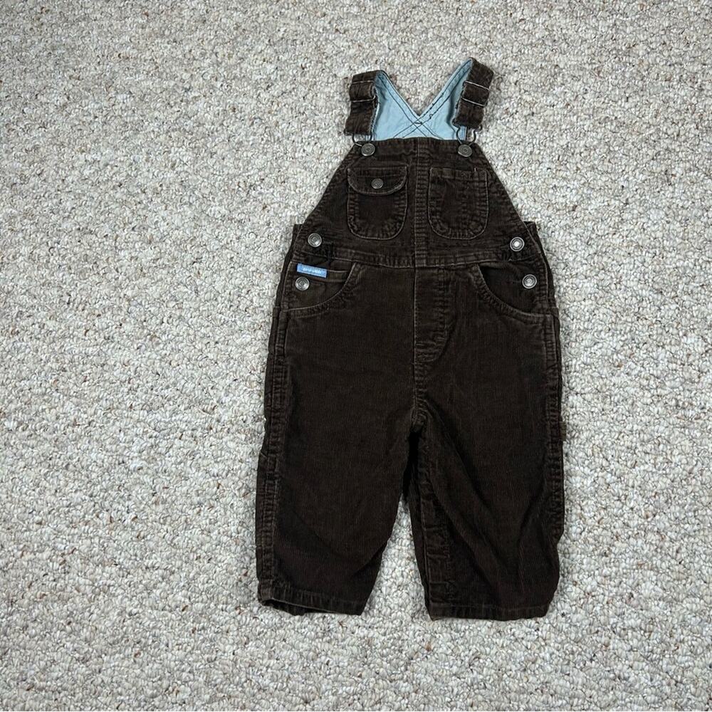 Genuine Kids Vintage Corduroy Overalls Unisex 12mo Metal Snap Blue Contrast